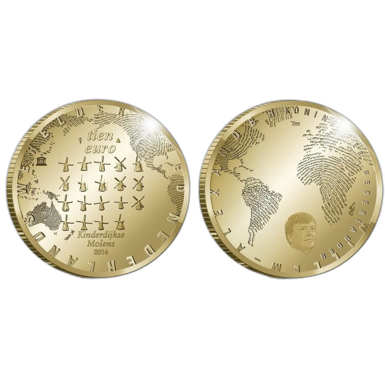 "Het Molen tientje" 10 Euro Goud Proof achterkant