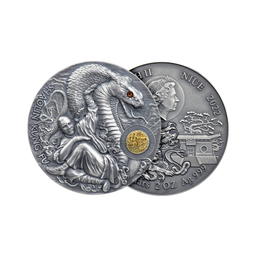 2 troy ounce zilveren munt Shoalin Snake voorkant