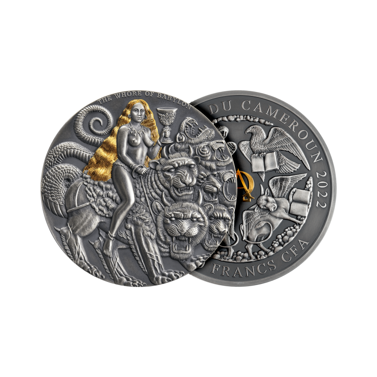 3 troy ounce Silver coin The Whore of Babylon antique finish 2022 angle 1