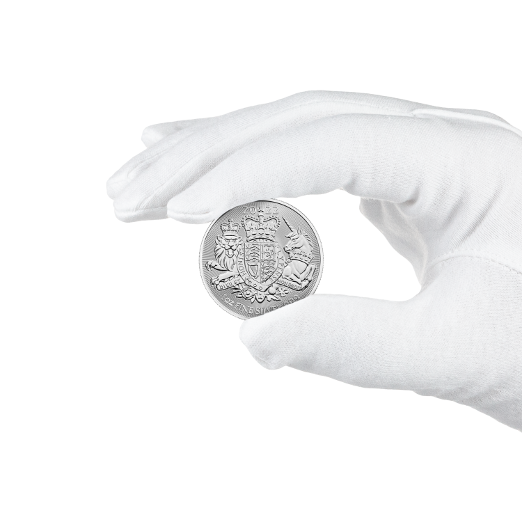 1 troy ounce zilveren munt Royal Arms 2022 perspectief 3