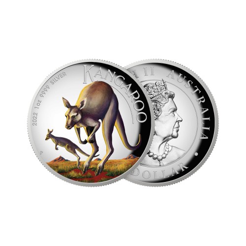 1 troy ounce zilveren Kangaroo Colorized Proof (High Relief) voorkant