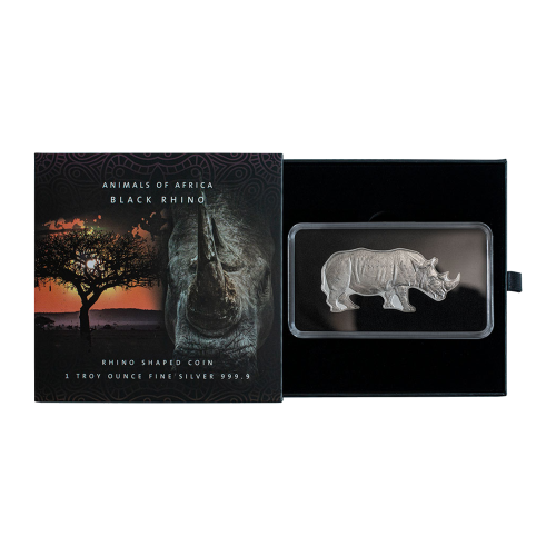 1 troy ounce silver Animals of Africa Black Rhino coin proof front