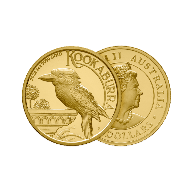 2 troy ounce gouden munt Kookaburra proof 2022 angle 1