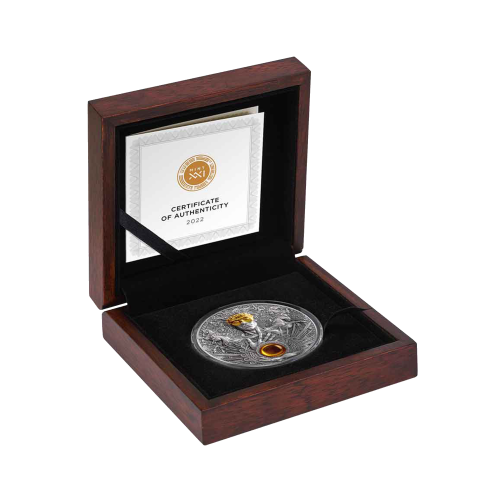 3 troy ounce zilveren munt Helios antique finish 2022 voorkant