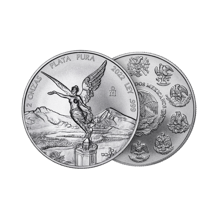 2 troy ounce silver coin Mexican Libertad 2022 angle 1