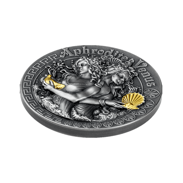 2 troy ounce silver coin Aphrodite and Venus - Niue 2020 angle 1