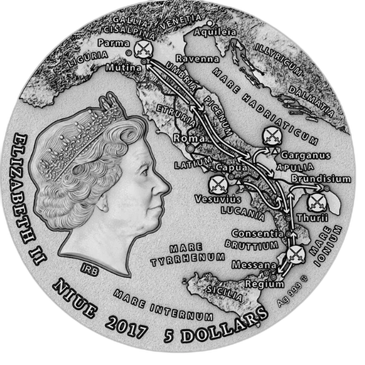 2 troy ounce zilveren munt Slave Revolt Great Commandors 5$ Niue 2019 back