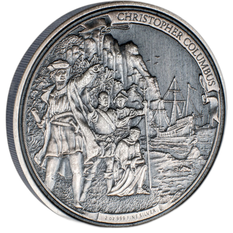 2 troy ounce zilveren munt Christopher Columbus 2015 perspectief 1