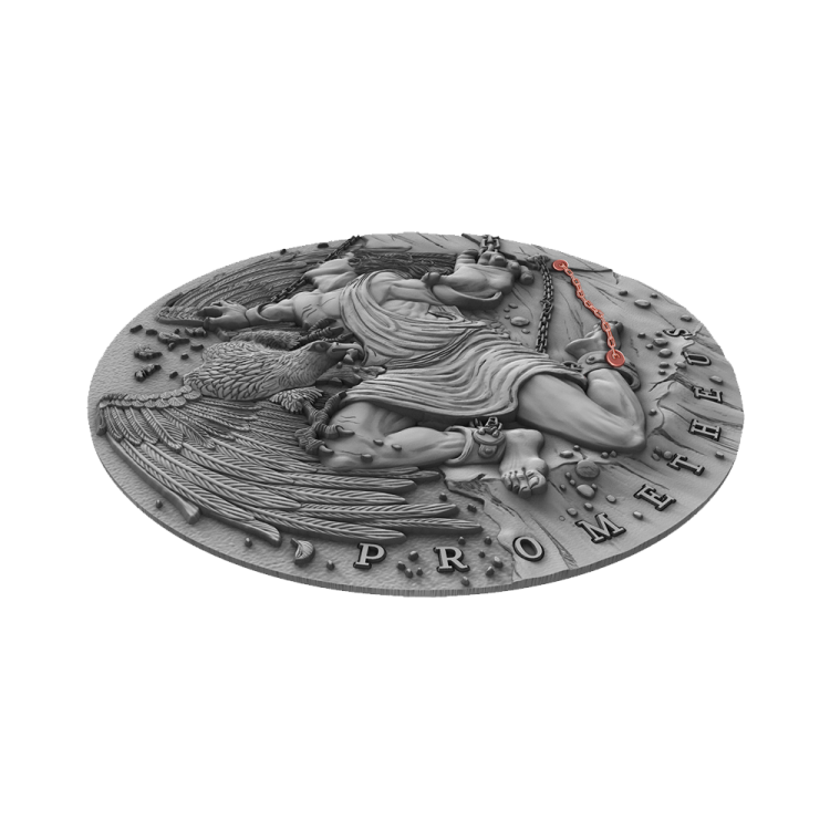 2 troy ounce zilveren Promentheus Ancient Myths 5$ Niue 2019 perspectief 1