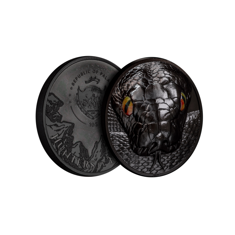 2 troy ounce zilveren munt Python 2022 proof angle 1