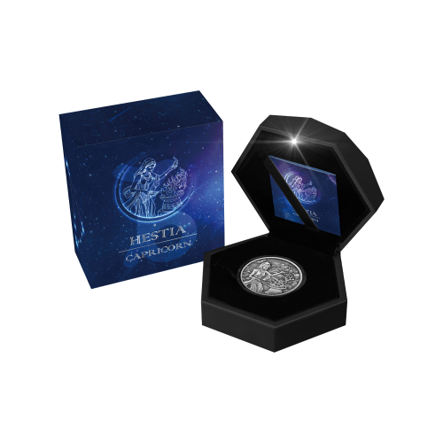 2 troy ounce zilveren munt de 12 olympiers in de dierenriem – Hestia vs Capricornen voorkant