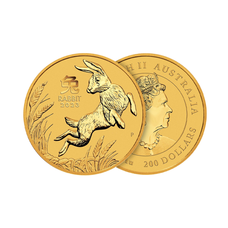 2 troy ounce gouden munt Lunar 2023 perspectief 1