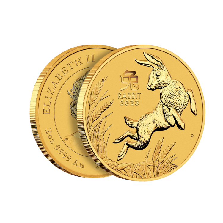 2 troy ounce gouden munt Lunar 2023 perspectief 2