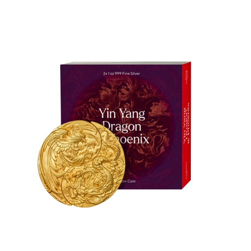 2-piece set of silver coins Yin Yang gold-plated front