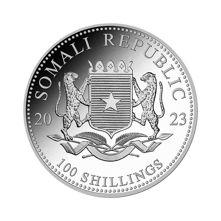 1 troy ounce zilveren African Wildlife Somalische Olifant munt 2023 achterkant