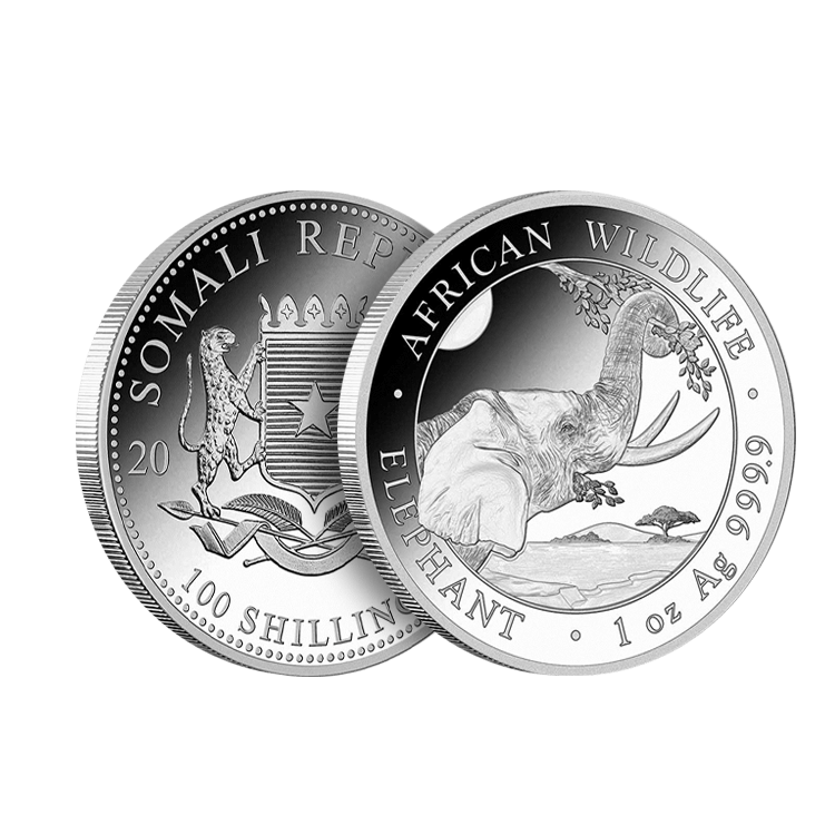 1 troy ounce zilveren African Wildlife Somalische Olifant munt 2023 perspectief 2
