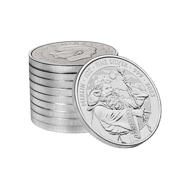 1 troy ounce zilveren Merlin munt 2023 perspectief 1