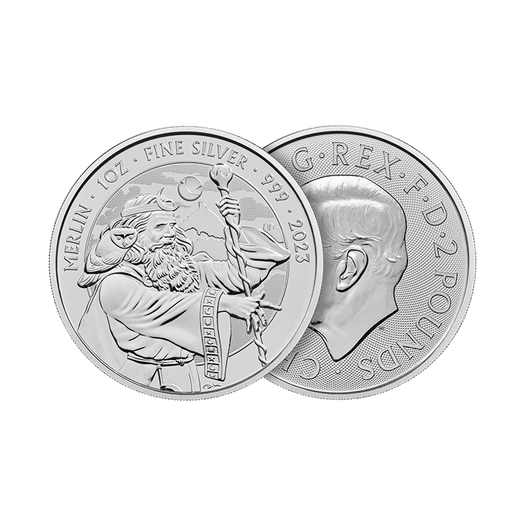 1 troy ounce zilveren Merlin munt 2023 perspectief 2