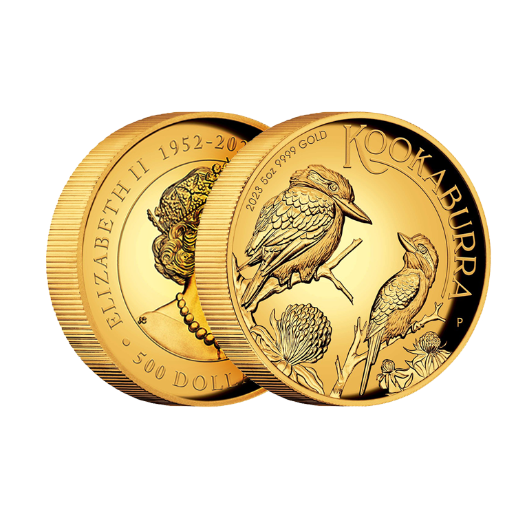 5 troy ounce gold coin Kookaburra proof 2023 angle 1