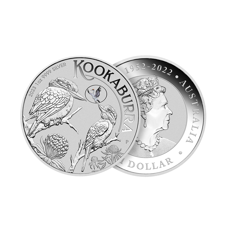1 troy ounce zilveren munt Kookaburra met Brolga Privy Mark 2023 perspectief 1