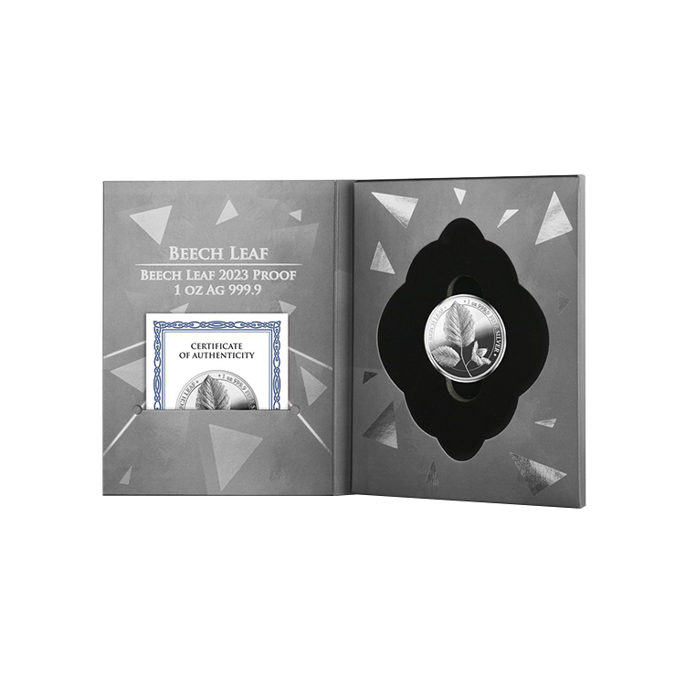 1 troy ounce silver coin Mythical Forest Beech Leaf 2023 proof angle 2