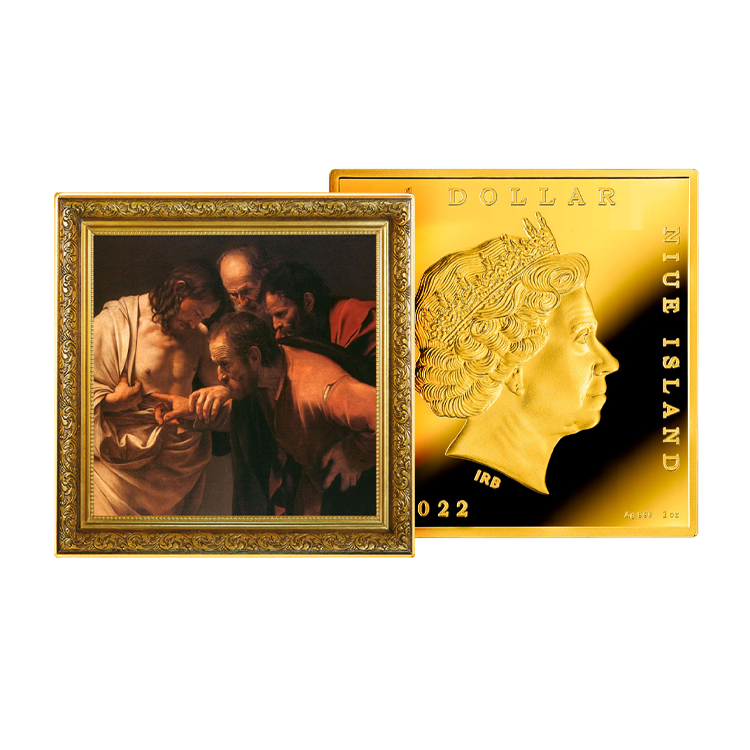 1 troy ounce zilveren munt Treasures of World Painting - Saint Thomas 2022 proof perspectief 1