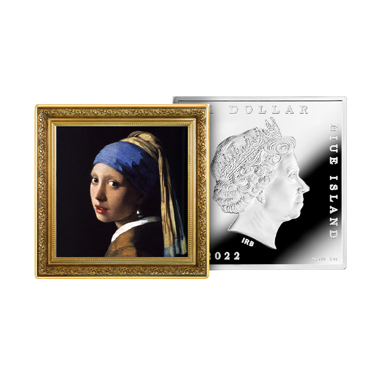 1 troy ounce zilveren munt Girl with a Pearl 2022 proof perspectief 1