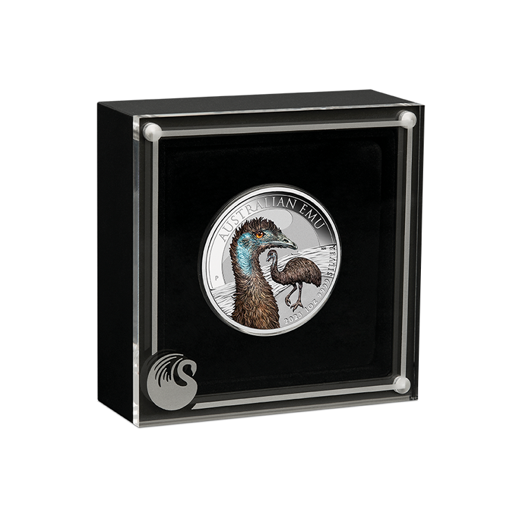 1 troy ounce zilveren Australian Emu munt gekleurd 2023 perspectief 2