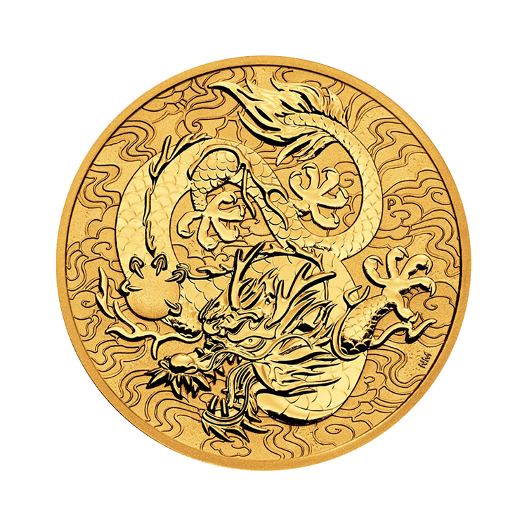 1 troy ounce gold Single Dragon coin 2022 front