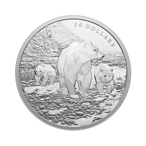 2 troy ounce silver Canada Animal Family Grizzly Bears 2023 proof coin front