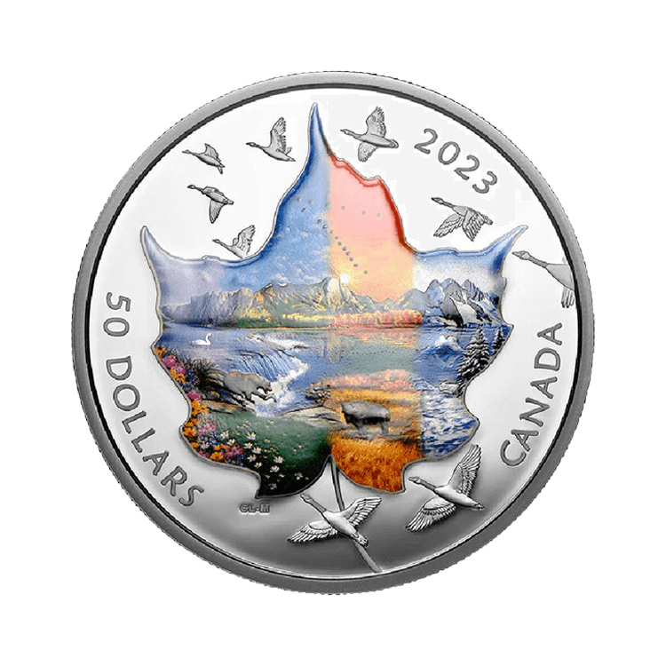 3 troy ounce silver Canadian Collage Four Seasons colored 2023 proof coin front