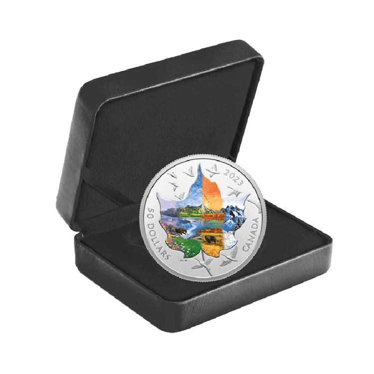 3 troy ounce silver Canadian Collage Four Seasons colored 2023 proof coin angle 2