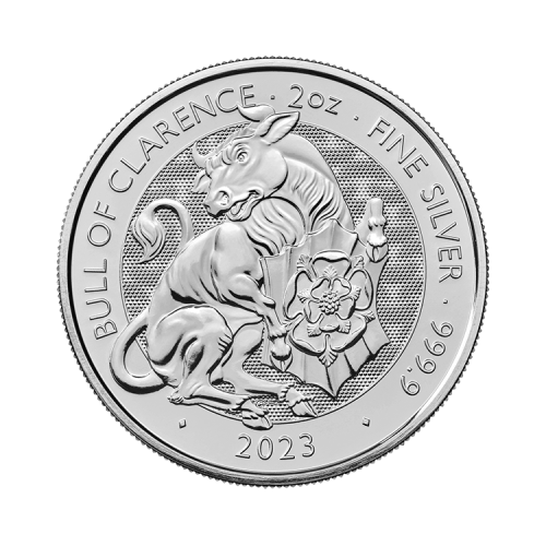 2 troy ounce zilveren munt Tudor Beasts Bull of Clarence 2023 voorkant