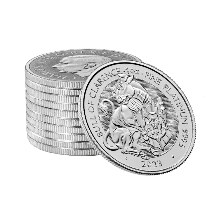 1 troy ounce platina munt Tudor Beasts Bull of Clarence 2023 perspectief 2