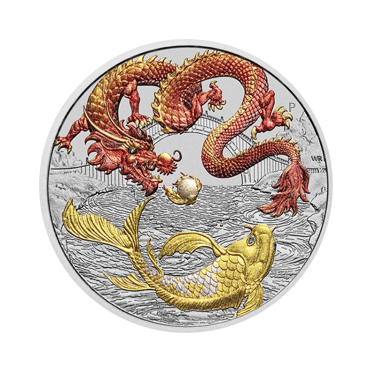 1 troy ounce silver Chinese Myths and Legends - red Dragon & Koi