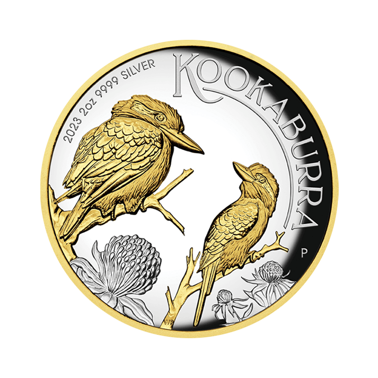 2 troy ounce silver coin Kookaburra gilded 2023 proof front