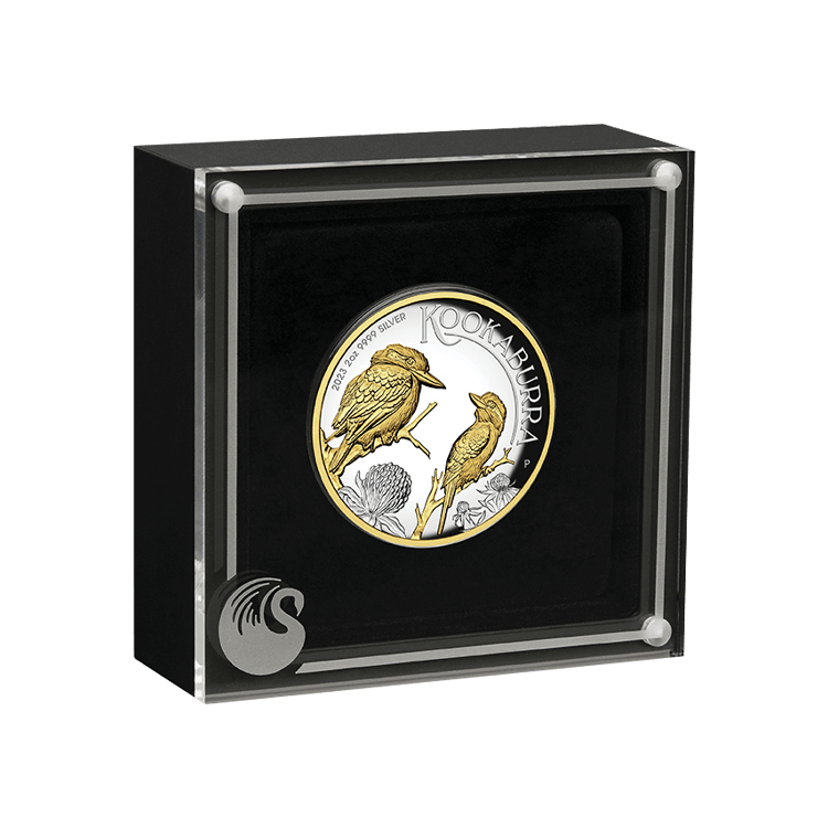 2 troy ounce silver coin Kookaburra gilded 2023 proof angle 2
