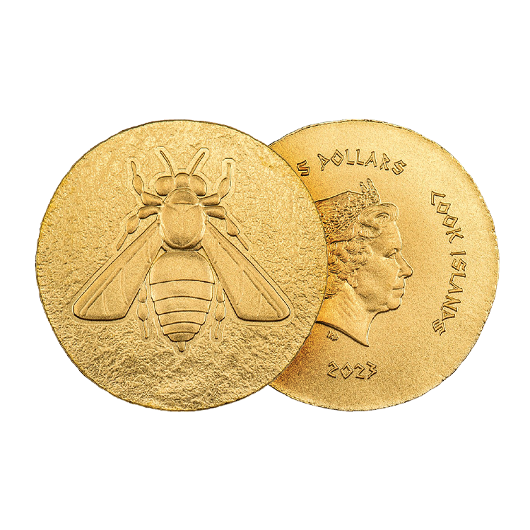 0.5 gram golden coin Honey Bee, Ephesos 2023 angle 1