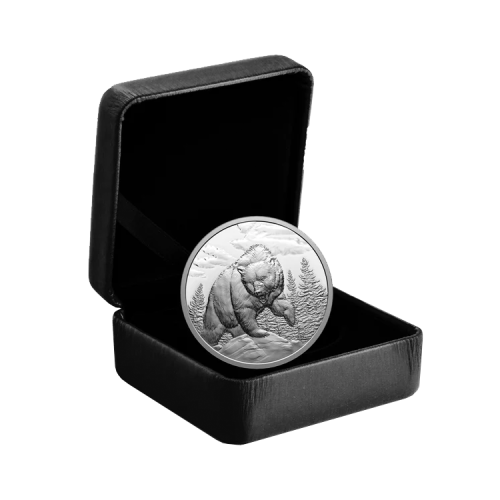 1 troy ounce zilveren munt Goede Jagers - Grizzly beer 2023 Proof voorkant