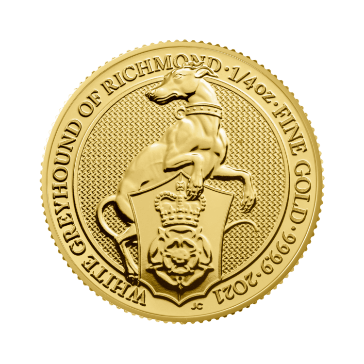 1/4 troy ounce gouden Queen's Beasts munt voorkant