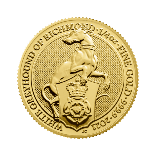 1/4 troy ounce gouden Queen's Beasts munt voorkant
