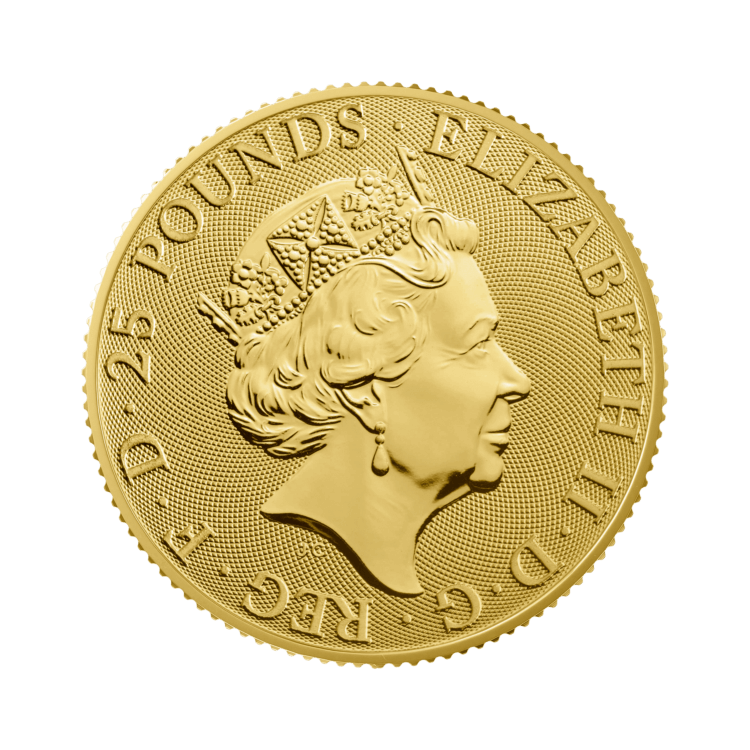 1/4 troy ounce gouden Queen's Beasts munt achterkant