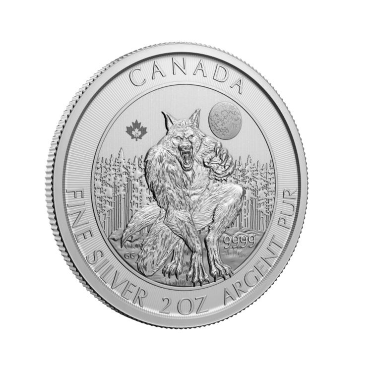 2 troy ounce zilveren munt Canadian Creatures of the North Coin - De Weerwolf - The Werewolf 2021 perspectief 1
