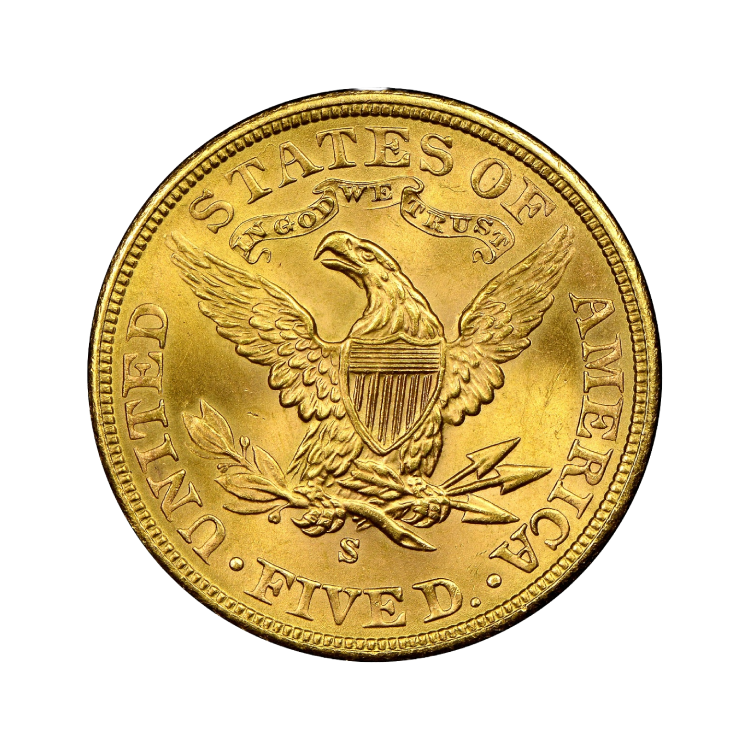 Gouden 5 dollar half American Eagle Liberty Head achterkant