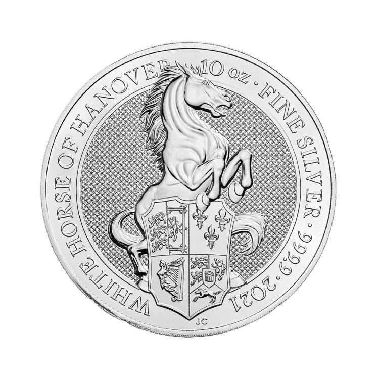 10 troy ounce zilveren Queen's Beasts munt voorkant