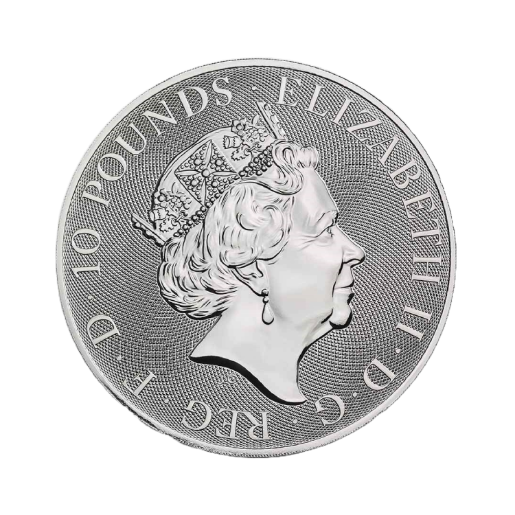 10 troy ounce zilveren Queen's Beasts munt achterkant