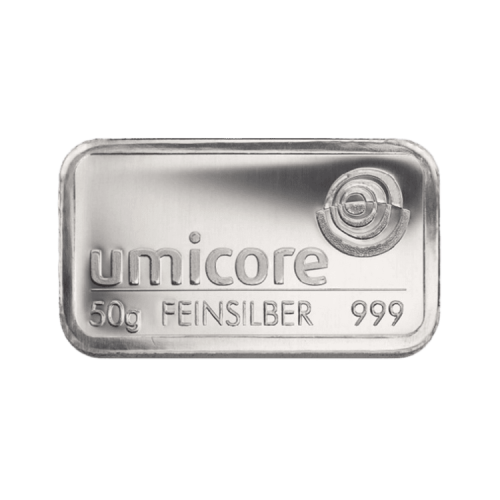 50 gram Umicore silver bar front