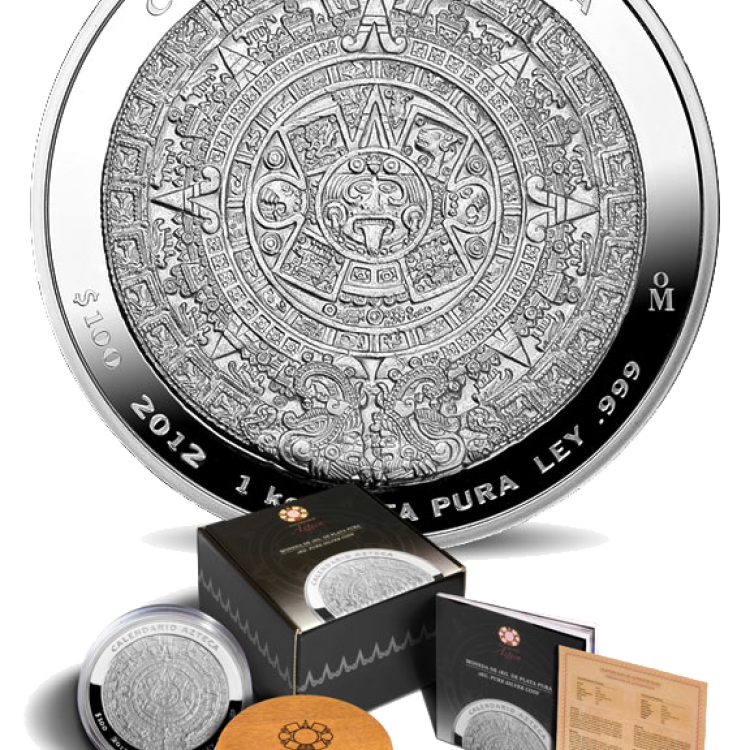 1 kilo zilver proof munt Azteken kalender - Antique finish voorkant