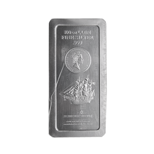 100 troy ounce Cook Islands zilver muntbaar voorkant
