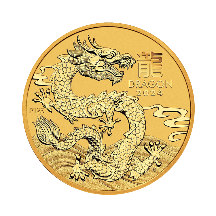1/4 troy ounce gouden munt Lunar 2024 voorkant